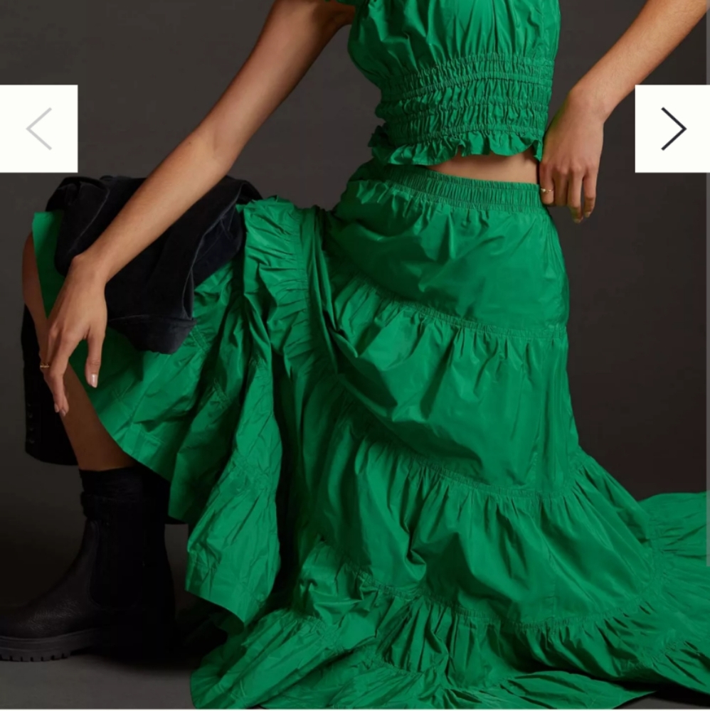 Anthropologie Maeve Green Ruffled Skirt 12